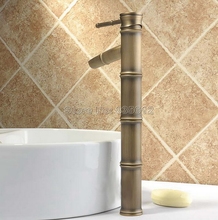 Torneira pia de banheiro de metal bambu wnfc 016, torneira com misturador para pia de banheiro com único punho montado 2024 - compre barato