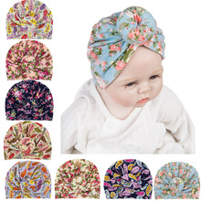 Nishine 1PCS New Cotton Blend Round Ball Knot Kids Turban Hat Printed Newborn Beanie Caps Headwraps Birthday Gift Photo Props 2024 - buy cheap