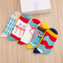 Calcetines tobilleros de algodón con flamencos para mujer, medias coloridas de estilo Harajuku, Kawaii, para invierno 2024 - compra barato
