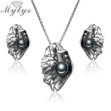 Mytys Withered Leaves Necklace Earrings Sets For Women Big Black Pearl Antique Jewelry Sets Vintage Retro Style Gift CN437 CE475 2024 - buy cheap