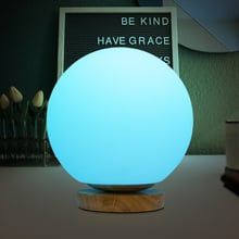 Bedside Table Night Lamp with Solid Wood Base D15/20CM White/RGB LED Ball Light for Home/Hotel Bedroom Sleeping Room Decoration 2024 - buy cheap