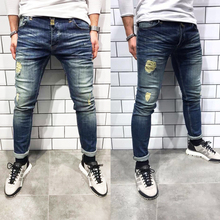 Мужские джинсы, черные джинсы, тонкие рваные джинсы с дырками, модные джинсы-карандаш в стиле хип-хоп для мужчин, высокая уличная одежда, Стрейчевые джинсы homme 2024 - купить недорого