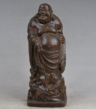 Estatua de la suerte de Buda de risa feliz de Maitreya de talla de madera roja China decoración familiar de Buda 2024 - compra barato