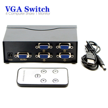 Caja de interruptor VGA SVGA de 4 puertos, 500MHz, PC, 4 entradas, 1 salida, proyector de TV, Monitor LCD, adaptador para compartir con Control remoto IR 2024 - compra barato