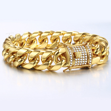 Men's Bracelet CZ Gold Miami Curb Cuban Link Chain Bracelets For Men Male Jewelry Dropshipping 14mm HGB451 2024 - buy cheap