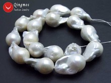 Qingmos 14*25mm White Natural Baroque Freshwater Nuclear Pearl Loose Beads for Jewelry Making Necklace DIY 14'' Los756 Free Ship 2024 - buy cheap