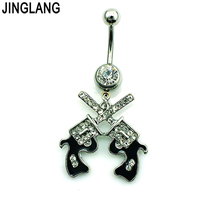 Newest Charm Belly Button Rings 316L Stainless Steel Double Rhinestone Gun Navel Body Piercing Jewelry 2024 - buy cheap