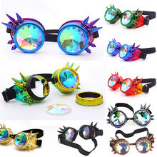 Men Women Rivet Steampunk Goggles Kaleidoscope Rainbow Crystal Lenses Cosplay Vintage Glasses Welding Gothic Cool Eyewear 2024 - buy cheap