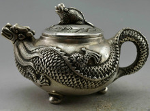 MOEHOMES Collectible Decorated Miao silver dragon carved decorative handmade teapot home decoration Metal crafts Tea Pot 2024 - buy cheap