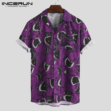 INCERUN Fashion Men Shirt Printing Half Sleeve Lapel Neck Button 2019 Breathable Street Camisa Masculina Chic Hawaiian Shirt Men 2024 - buy cheap