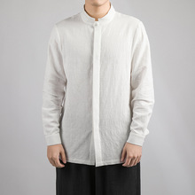 Camisas masculinas de linho de algodão de manga longa trradiccionais, camisetas soltas para kung fu tai chi tang 2024 - compre barato
