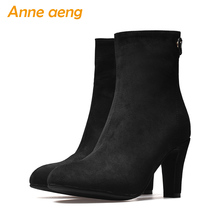 2019 Autumn winter women ankle boots high heels round toe zip ladies elegant snow boots black winter women shoes big size 33-46 2024 - buy cheap