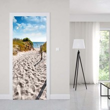 Pegatina de puerta 3D para camino de playa, papel tapiz autoadhesivo de PVC para sala de estar y dormitorio, pegatinas de pared impermeables de vinilo 2024 - compra barato