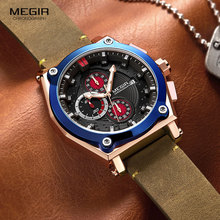 Megir relógio com cronógrafo de quartzo, masculino de couro 3 atm à prova d'água esportivo para homens, relógios masculinos azul rosa 2098 2024 - compre barato