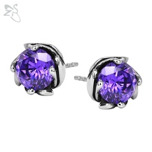 Bright Stud Earrings With Purple Stone Ear Piercing Tragus Helix Brinco Cubic Zirconia For Women Female Stainless Steel Jewelry 2024 - buy cheap