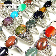 150Pcs/Lot EcooLin Brand Jewelry Fashion Natural Stone Silver Plated Rings for Women Whole Bulk Jewelry Lots Mixed Style RL020 2024 - buy cheap