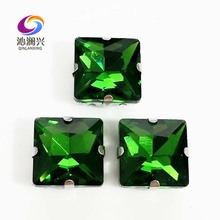 Grass green top quality Glass Crystal sew on stones,square shape claw rhinestone with holes,Diy/Clothing accessorie SWZ420 2024 - buy cheap