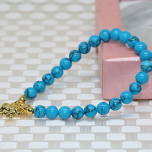 Hot sale fashion calaite 6mm blue round beads strand beaded bracelet cute pig pendant wholesale price jewelry 7.5inch B2105 2024 - buy cheap