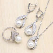 Women Costume Freshwater Natural Pearl  Silver Color Jewelry Sets White  Pendant&Necklace Rings Earrings Gift Box 2024 - buy cheap