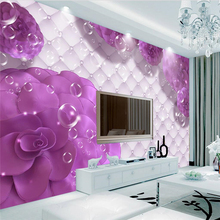 Papel de parede beibehang 3d adesivo de parede mural 3d vestido macio roxo flor romântica sala de estar fundo de tv 2024 - compre barato