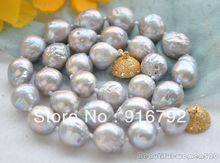 free shipping >>>>>Lustre 17" 13mm GRAY almost round BAROQUE Edison PEARL NECKLACE 2024 - buy cheap