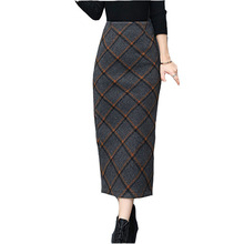 High Waist Wool Long Skirt Women Winter 2018 New Fashion Sexy Open Split Pencil Skirt Ladies Casual Warm Plaid Woolen Skirts 2024 - buy cheap