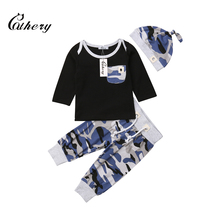 Camo de moda Cathery niño pequeño chico niña ropa camiseta Tops + Pantalones largos conjunto de 3 piezas 2024 - compra barato