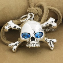 925 Sterling Silver CZ Eyes Skull Cross Bone Mens Biker Rocker Punk Pendant 9V024 Just Pendant 2024 - buy cheap