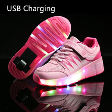 2020 Children USB Charging Girls Boys LED Light Roller Skate Shoes Children Kids Sneakers With Wheels pink Blue one wheels 2024 - buy cheap