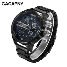 Black Stainless Steel Mens Watches Casual Quartz Watch Men Waterproof Date Sports Wristwatches Dual Times Relogio Masculino XFCS 2024 - buy cheap