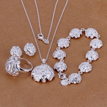 Hot wedding jewelry exquisite charm rose flower bracelet necklace ring Stud Earrings fashion Silver color jewelry sets S296 2024 - buy cheap