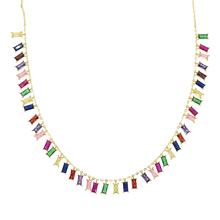 New rainbow baguette cz colorful geometric Pendant choker Necklace Gold filled women statement chain necklace jewelry 2024 - buy cheap