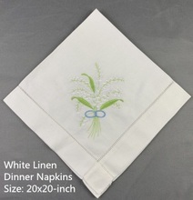 Set of 12 Fshion Handkerchiefs White linen Hemstitched Table Napkin 20x20-inch Ladder Embroidery Flower Dinner Napkins 2024 - buy cheap