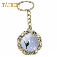 TAFREE-Cadena de llave de flor hueca para fotografía de bailarina de Ballet, cúpula de vidrio hecha a mano chapada en bronce antiguo, accesorio de llavero, NS131 04 2024 - compra barato