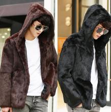 Abrigo de piel de imitación de conejo para hombre, chaqueta de cuero con capucha, cálido, Villus, m-3xl, Otoño e Invierno 2024 - compra barato