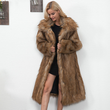 Новое зимнее женское элегантное пальто размера плюс с искусственным мехом, длинное тонкое теплое пальто с мехом, модная женская верхняя одежда 2024 - купить недорого