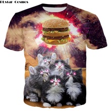 Летняя модная футболка PLstar Cosmos 2018 в новом стиле, повседневная крутая футболка для мужчин и женщин с 3D-принтом бургеров, животных, кошек 2024 - купить недорого