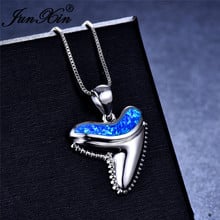 JUNXIN Silver Color Letters 7 Pendant Blue White Fire Opal Necklaces For Women Heart Choker Female Wedding Jewelry 2024 - buy cheap