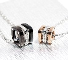 Valentine's Gift !! charming cubes pendant necklace lovers jewelry black & rose gold color stainless steel couple necklac WP281 2024 - buy cheap