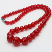 Red chalcedony 6-14mm necklace 18 incheswholesale round bead stone tower chain, 2024 - buy cheap