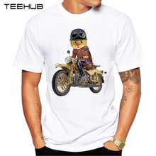 New Arrivals 2019 TEEHUB Cool Men's Fashion Cat riding motorcycle Design T-Shirt Short Sleeve O-neck Tops Hipster Tee 2024 - buy cheap