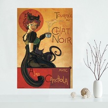 Красивый холщовый постер Le Chat Noir для спальни, украшения дома, настенный художественный плакат с принтом, шелковая ткань, подарок для друга 50х75 см, 60х90см 2024 - купить недорого