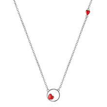 New Fashion Jewelry Drop Glaze Red Love Heart Circle 925 Sterling Silver Clavicle Chain Necklace For Women Gift 2024 - buy cheap