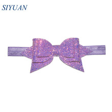 1pcs/lot Elastic Ribbon Headband with 5'' Boutique Glitter Sequin Leather Bow Girl Lovely Hairband Photography Props HB050 2024 - buy cheap