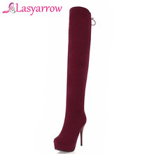 Lasyarrow-Botas de tacón alto hasta el muslo para mujer, botines sexys de tacón alto, Stilettos, Botas Largas, punta redonda, plataforma por encima de la rodilla, F291 2024 - compra barato