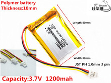 JST-Batería de iones de litio para tableta y pc, pila de 1,0 V, 3,7 mAH, 1200 polímero, batería de iones de litio para banco, GPS,mp3,mp4, 3 pines, PH, 103040mm 2024 - compra barato