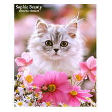 Animal 5D Diamond Painting Cross Stitch Cat With Flowers Diy Diamond Mosaic Full Square Drill Diamond Embroidery Home Decoration 2024 - buy cheap