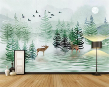 beibehang Custom children's wall 3d wallpaper Hand painted landscape Abstract watercolor tree fawn sofa TV background wallpaper 2024 - buy cheap