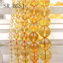 B10037 Free Shipping 4mm-12mm Yellow Citrines Gems Loose Natural Round Stone Quartzs Beads DIY Beads String 15" 2024 - buy cheap