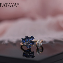 Anel com pingente de zircônia natural pataya 585, anel feminino com formato de folha de ouro rosado, joia fina para mulheres 2024 - compre barato